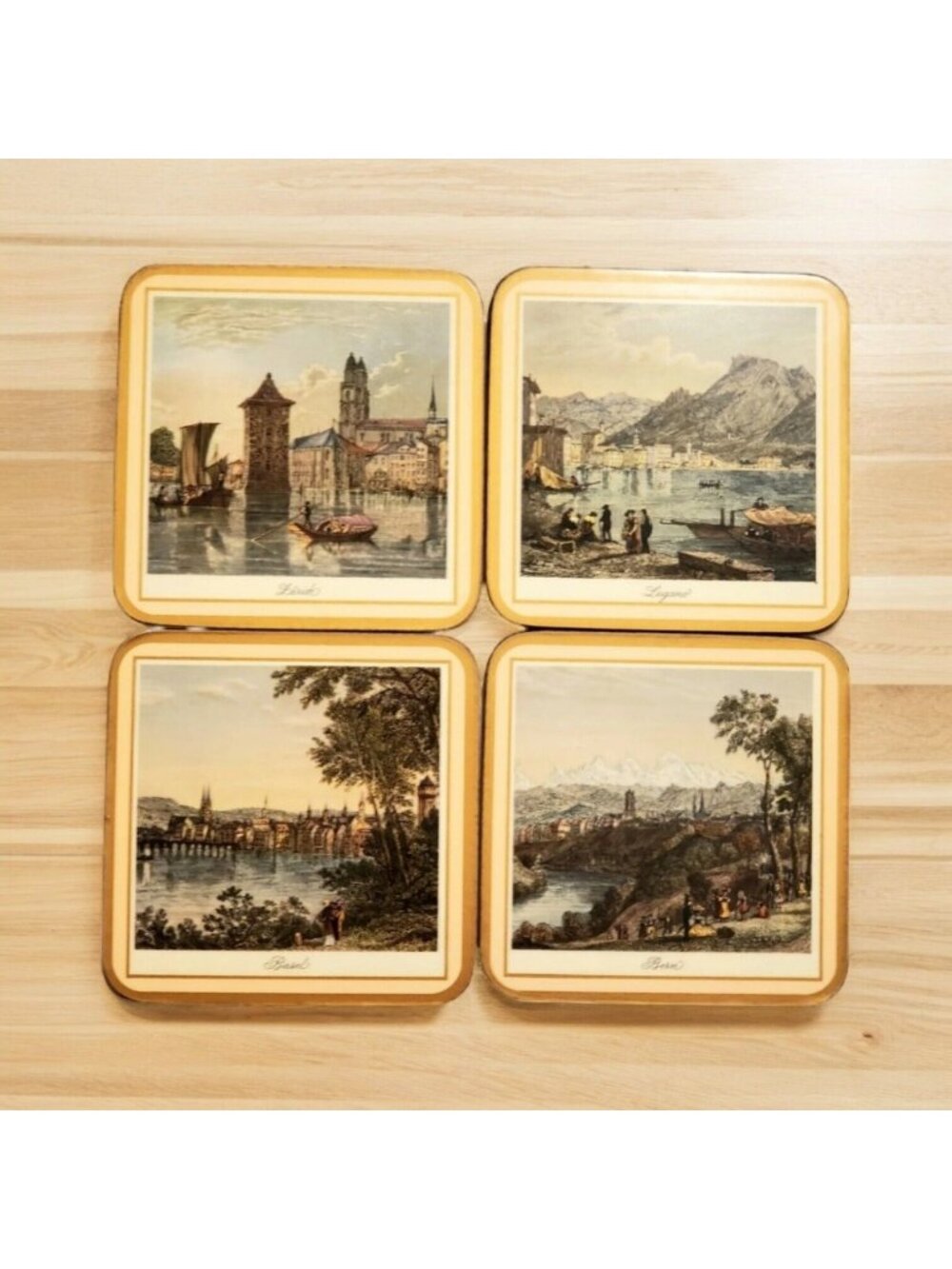 Vintage Pimpernel  Swiss Cities Coasters Cork Backed England Set Of 4 Bern Basel